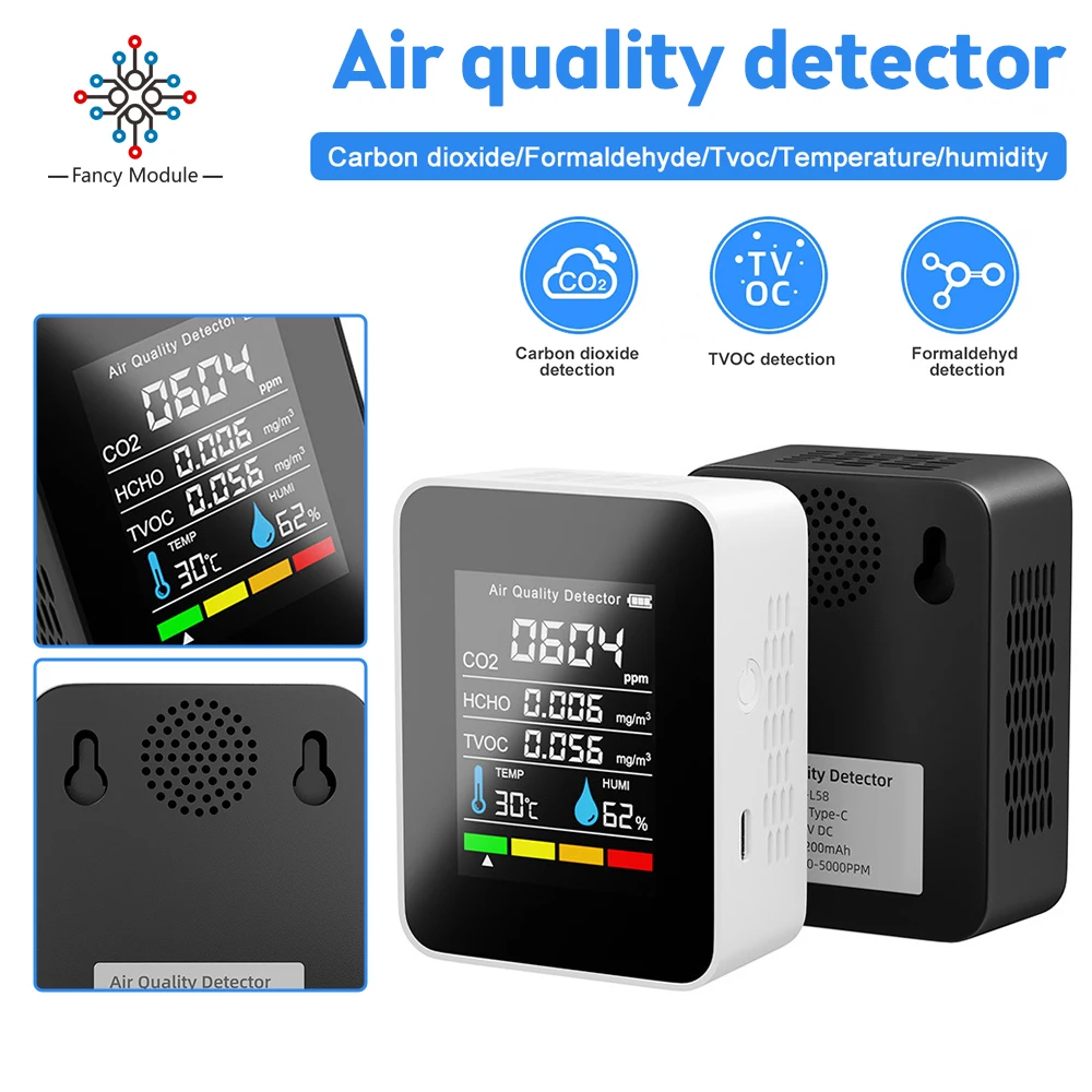 

5 in 1 LCD Carbon Dioxide Gas Detector Infrared Semiconductor Sensor CO2 Tester Air Quality Analyzer Temperature Humidity Meters