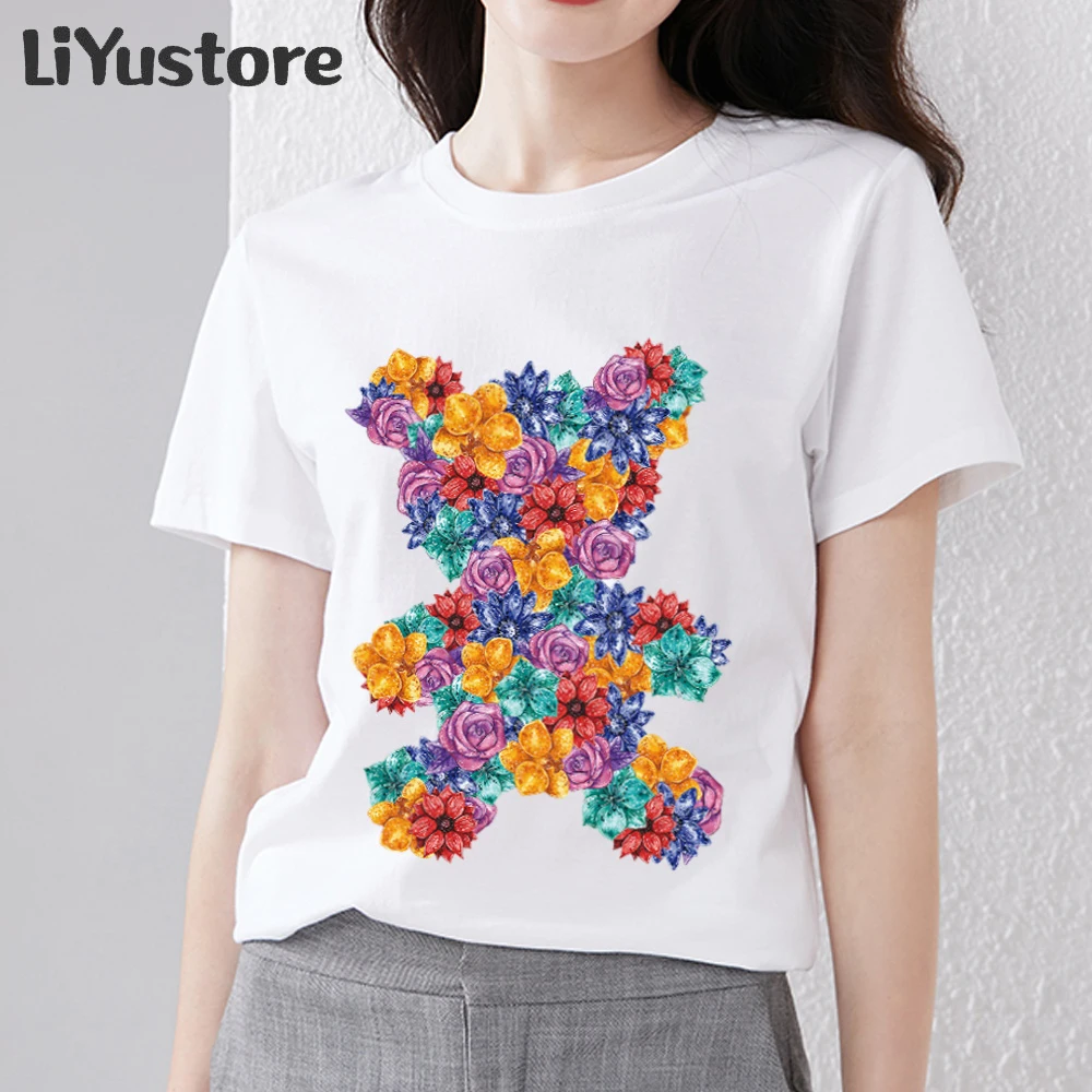 

Летняя женская модная футболка с мультипликационным мишкой из серии 3D печать индивидуальный тренд универсальный топ с круглым вырезом Пря...