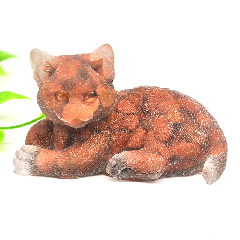 

3.5" Cat Tumbled Stone Statue Natural Gemstone Red Goldstone Reiki Healing Crystals Carved Stone Figurine Crafts Gifts Home Deco