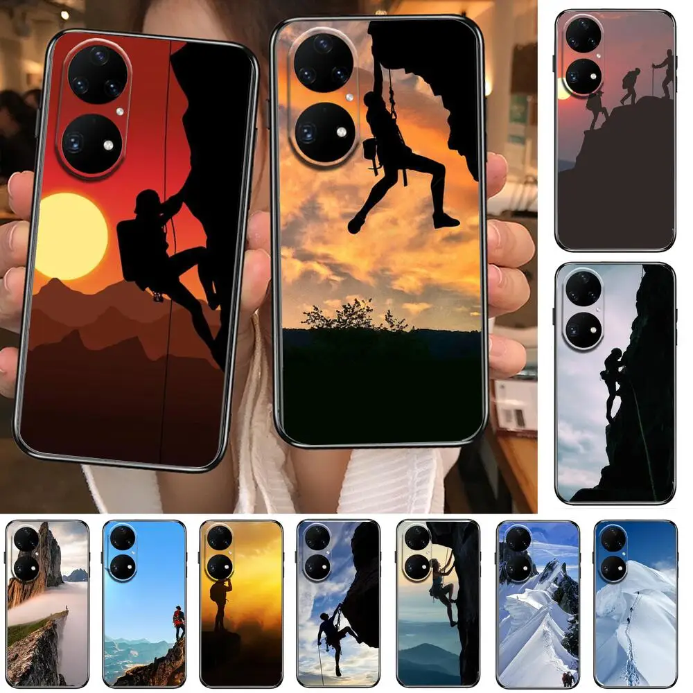 

rock climbing enthusiast Phone Case For Huawei p50 P40 p30 P20 10 9 8 Lite E Pro Plus Black Etui Coque Painting Hoesjes comic fa