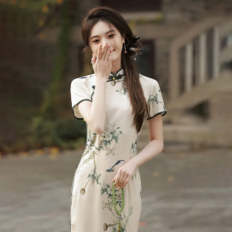 Летнее платье-Ципао для улицы элегантное китайское классическое женское платье