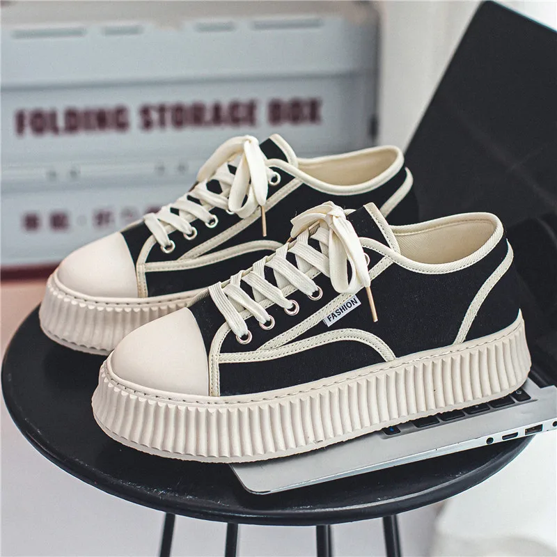 

2023 Men's Fashion Canvas Casual Sneakers Classic Platform Low Top Vulcanized Students Shoes Lazy One Foot Casual Half Slipper