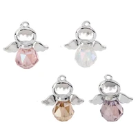5pcs 3d angel collection metal glass box fairy silver rose color handmade faceted pendant diy charm jewelry carfts making m2600