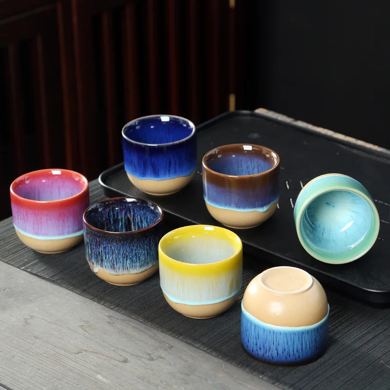

Handmade Ceramic Tea Cup Kiln Change China Porcelain Kung Fu Cups Pottery Drinkware Tableware Water Mug For Gift 150ml Wholesale