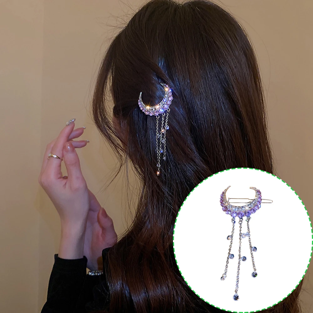 

Diamond Crescent Tassel Clips Fashion Cute Hair Pin Hairpin Hair Side Clip Hair Accessories Hair Barrette For Women Girl Gift
