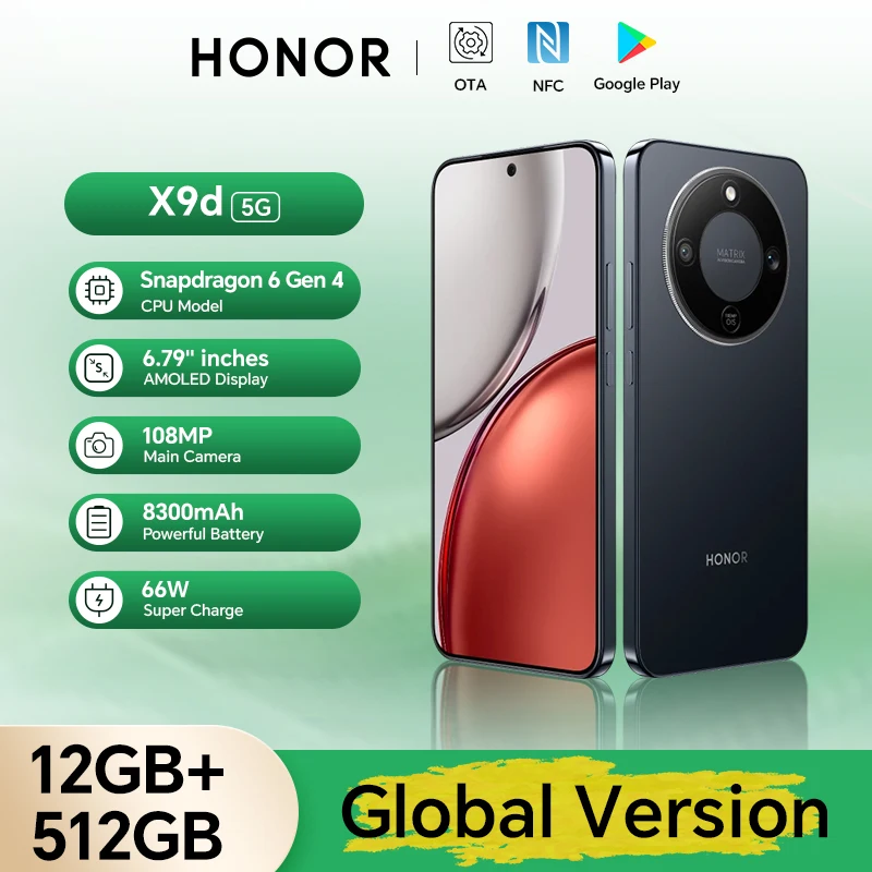Фото Глобальная версия HONOR X9d 12 ГБ + 256 ГБ/512 ГБ 6,79 дюйма 120 Гц Экран Snapdragon 6 Gen 4 108MP AI Камера 8300 мАч 66 Вт Супер зарядка №1