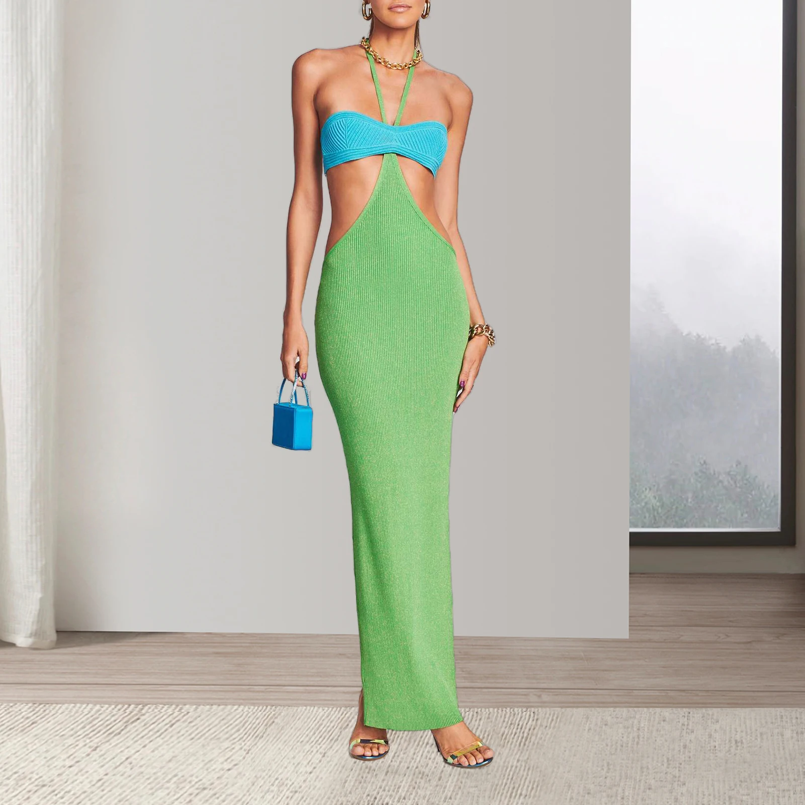 

Женское трикотажное платье на бретельках, топ с Боковым Разрезом, комплект из 2 предметов, сексуальный стильный наряд для отпуска без рукавов Y2k