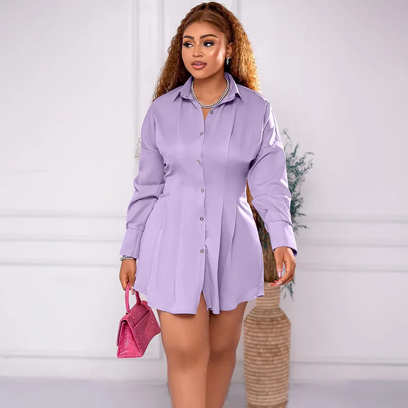 

Znaiml Long Sleeve Shirt Dress Women 2023 Turn-down Collar Button Pleated Corset Slim Fit A-line Office Lady Tunic Mini Vestidos