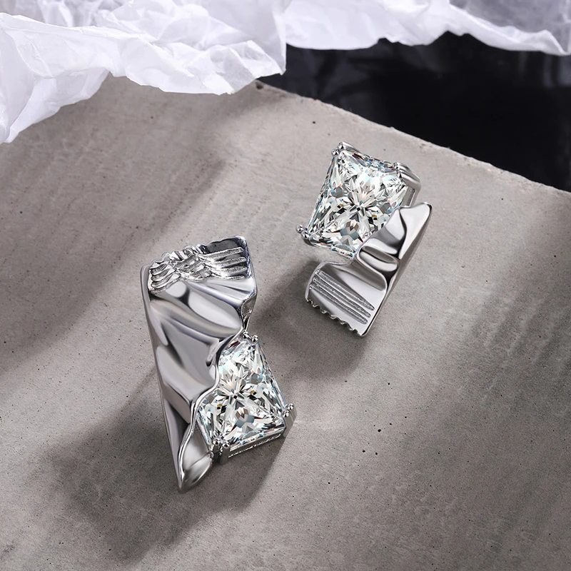 

KOFSAC Personality Asymmetry Zircon Candy Stud Earrings For Women Girl Fashion 925 Sterling Silver Jewelry Cornucopia Earring