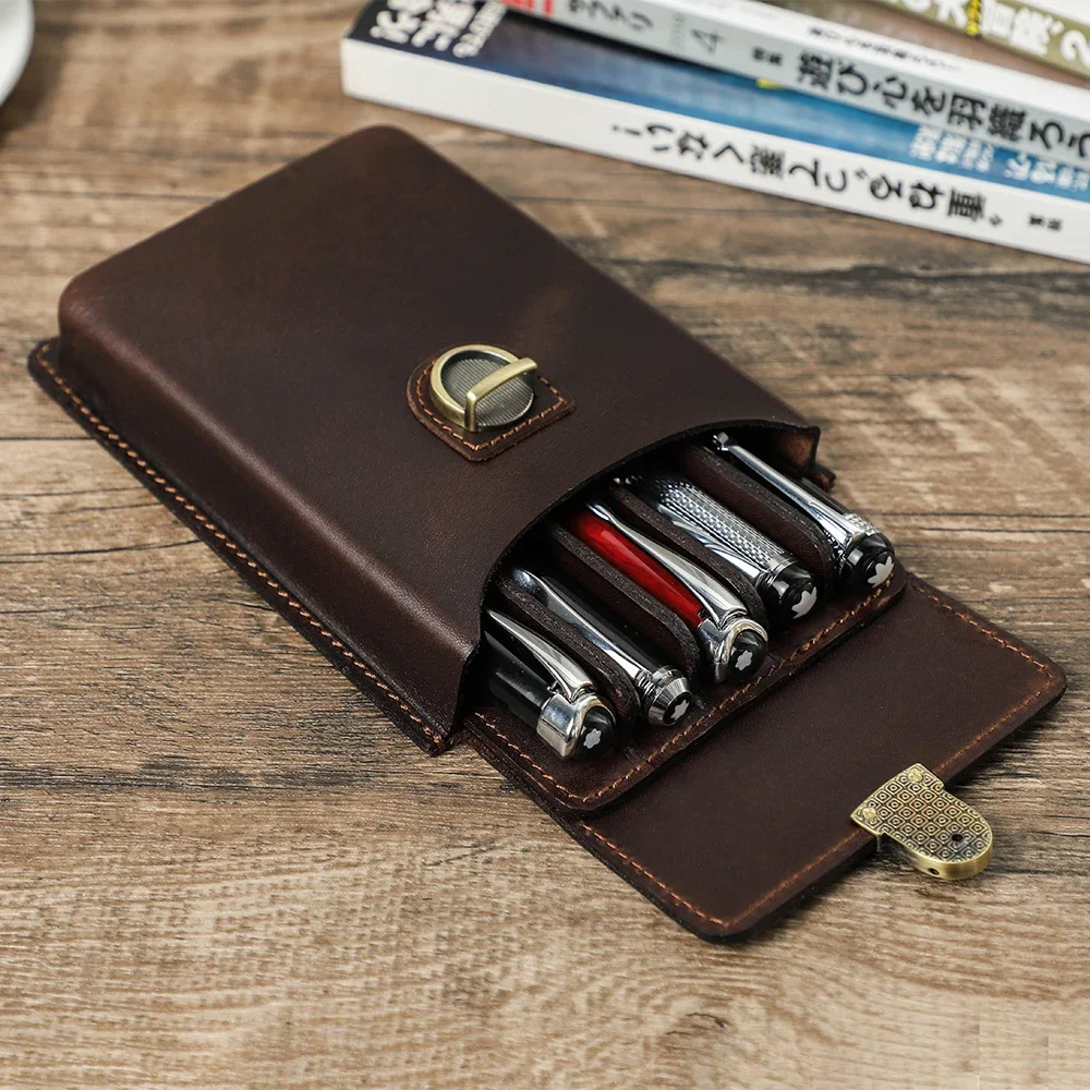 

Office Handmade School Holder Pens Stationery Pencilcase Pen Case Cowhide Pouch Pen Portable Supplies With Remove Tray Box