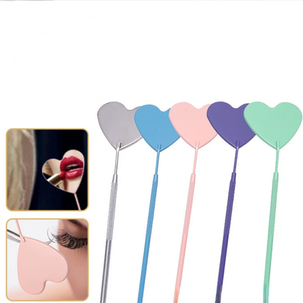 

1pc Heart-shaped Grafted Eyelash Mirror Stainless Steel Handheld Large Eyelash Examination Mirror Beauty Eyelash Makeup Tool