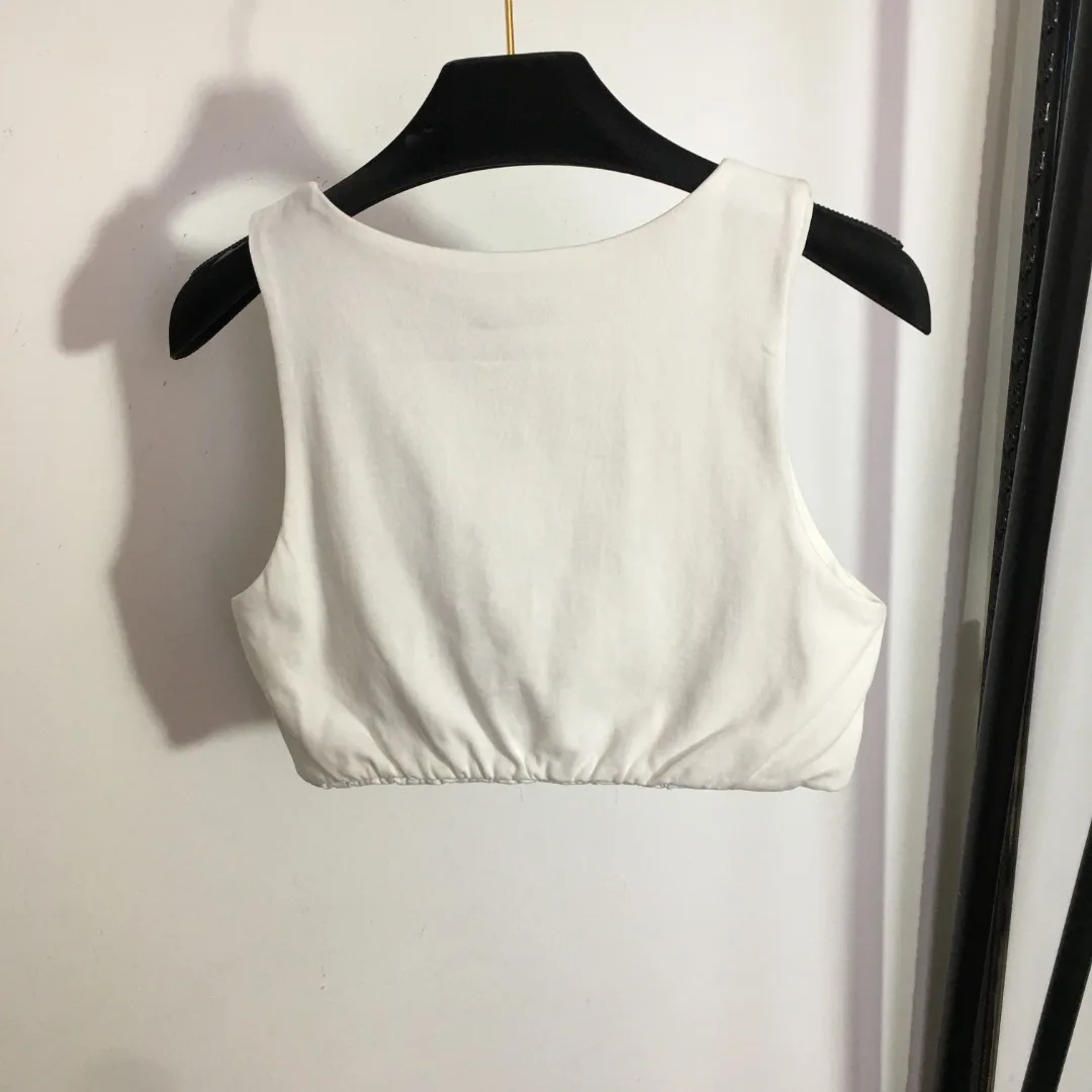 

2023 Spring/Summer New Heavy Industry Nail Bead Letter Short Fashion Versatile Thin Bottom Tank Top for Women