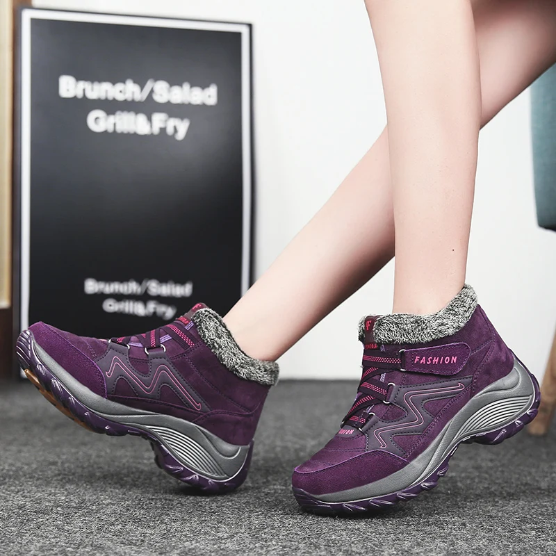 Women's Vulcanize Shoes Fleece Boots Winter Warm Plush Casual Shoes Wrap Ankle Snow Boots Female Outdoors Walking Shoes Non-slip