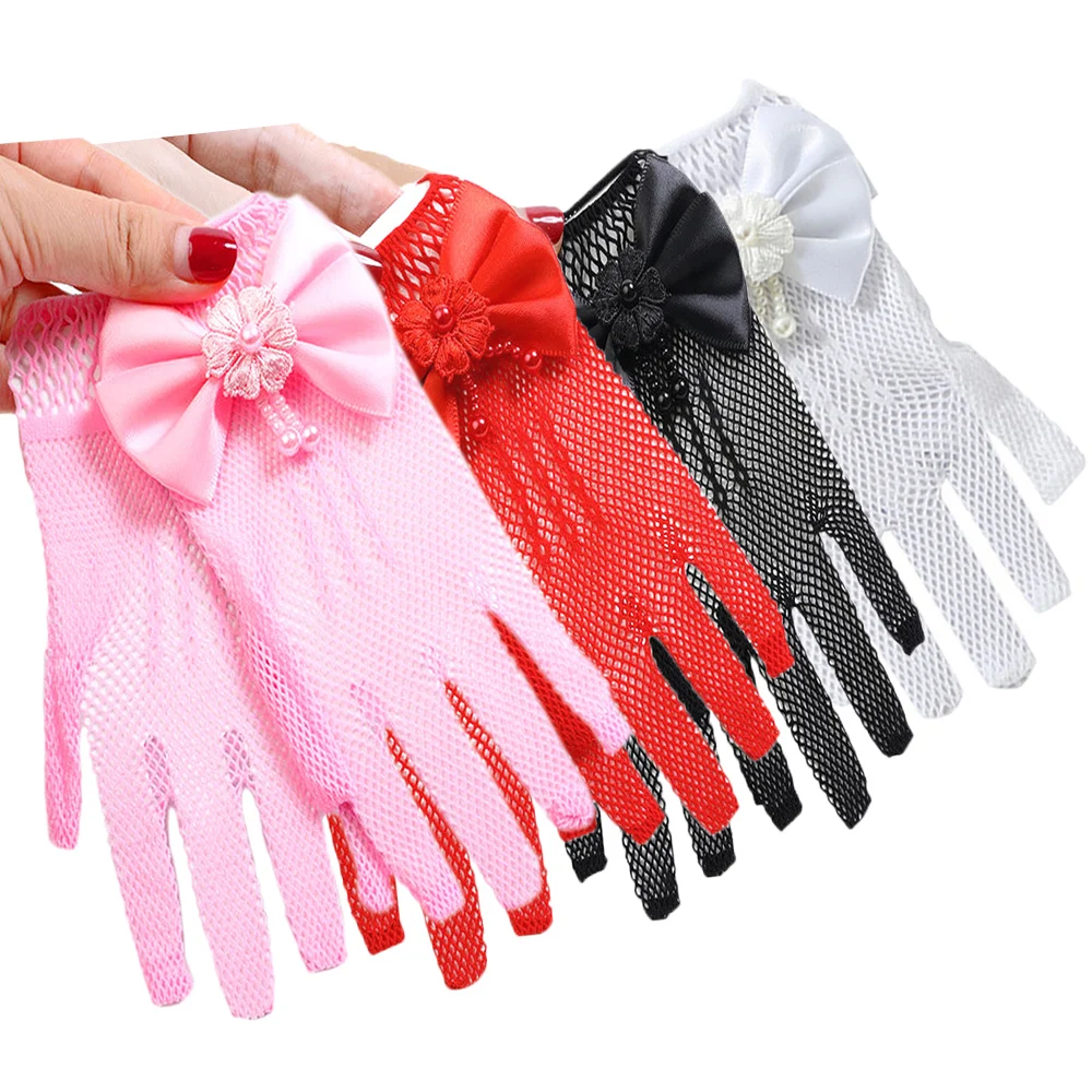 Детские сетчатые перчатки для девочек кружевные эластичные детские рукавицы в