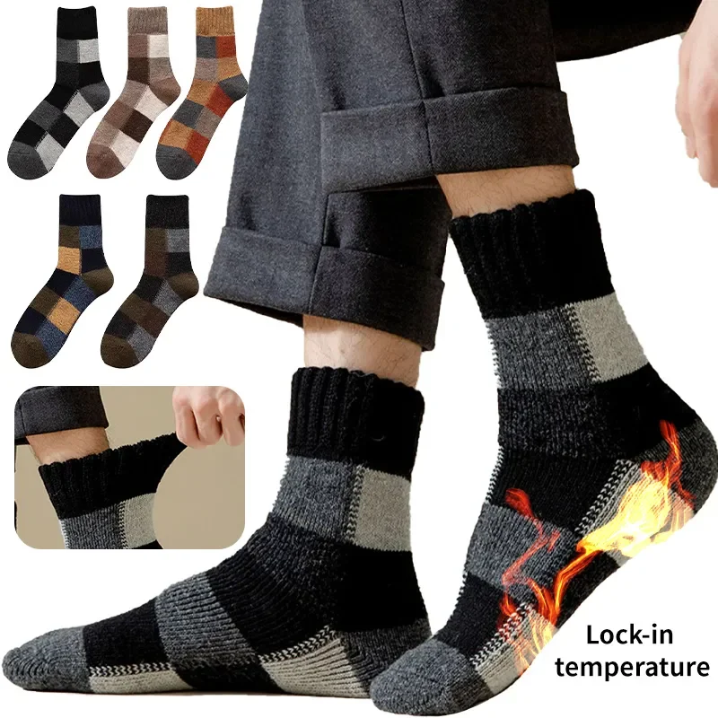 

Длинные зимние мужские шерстяные носки в стиле ретро для отдыха в стиле Харадзюку клетчатые толстые носки 5 пар теплые большие кашемировые мужские носки Антифриз для снега