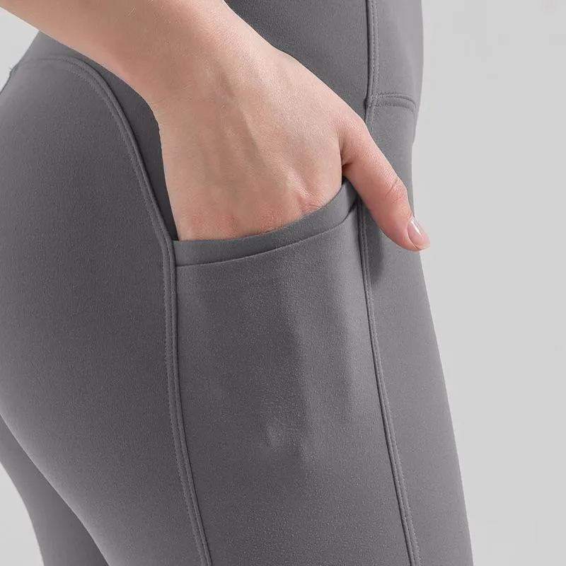 Solid Color Women Fitness Yoga Leggings Soft Gym High Waist Sports Pants Jogging Comprehensive Training Breathable Side Pockets