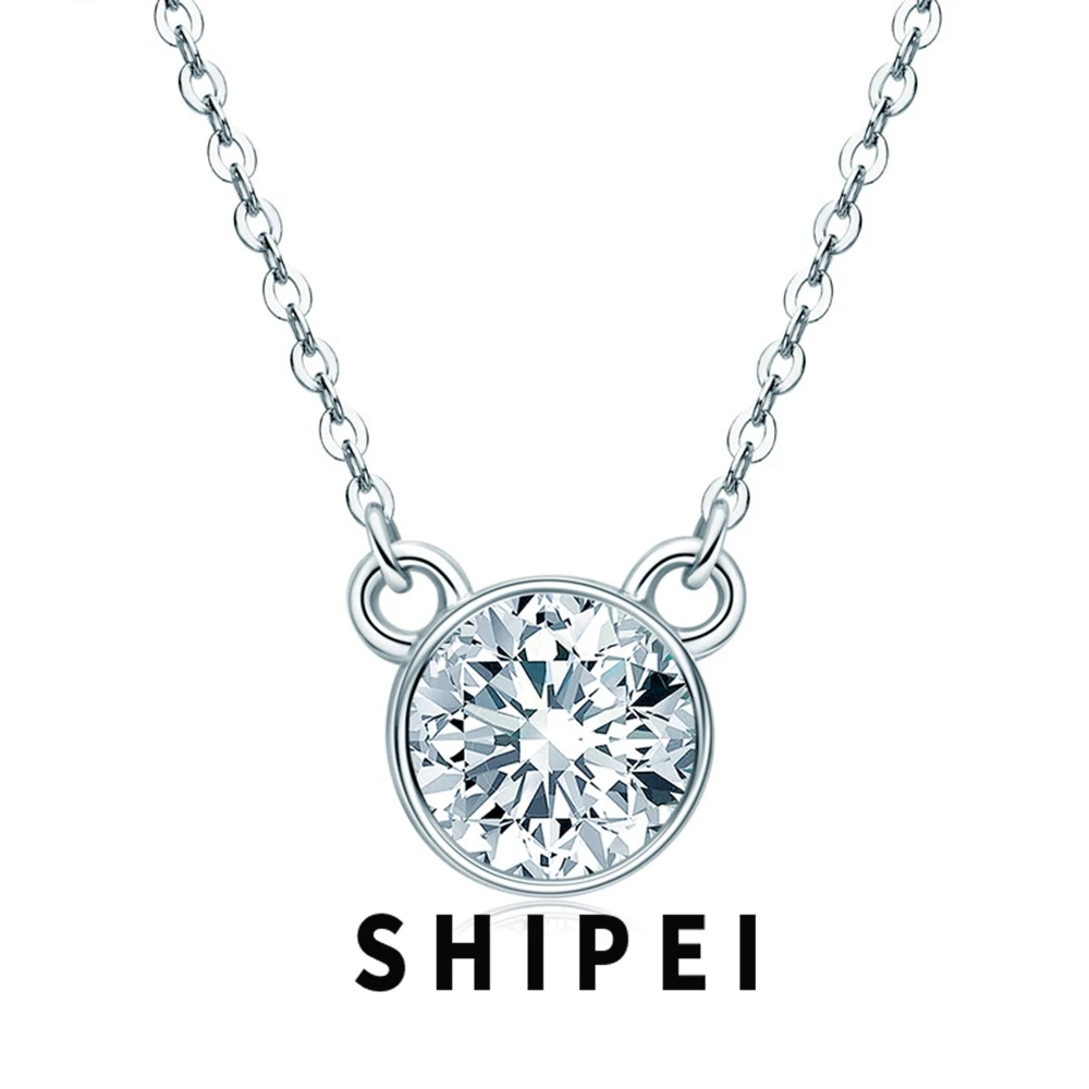 

SHIPEI 1CT D Moissanite Diamond Gemstone Simple Jewelry 18K Gold Plated 925 Sterling Silver Pendant Necklace Anniversary Gift
