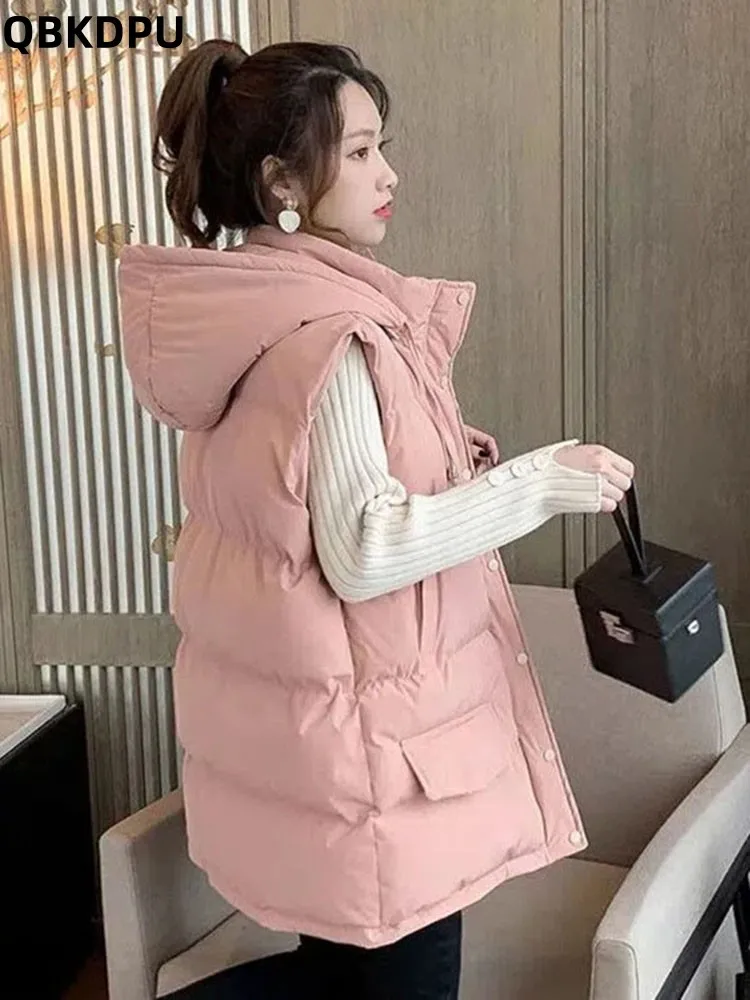 

Loose Short Hooded Cotton Vests Casual Women Korean Jacket Oversized 75kg Winter Sleeveless Parkas Warm Thick 2023 New Waistcoat
