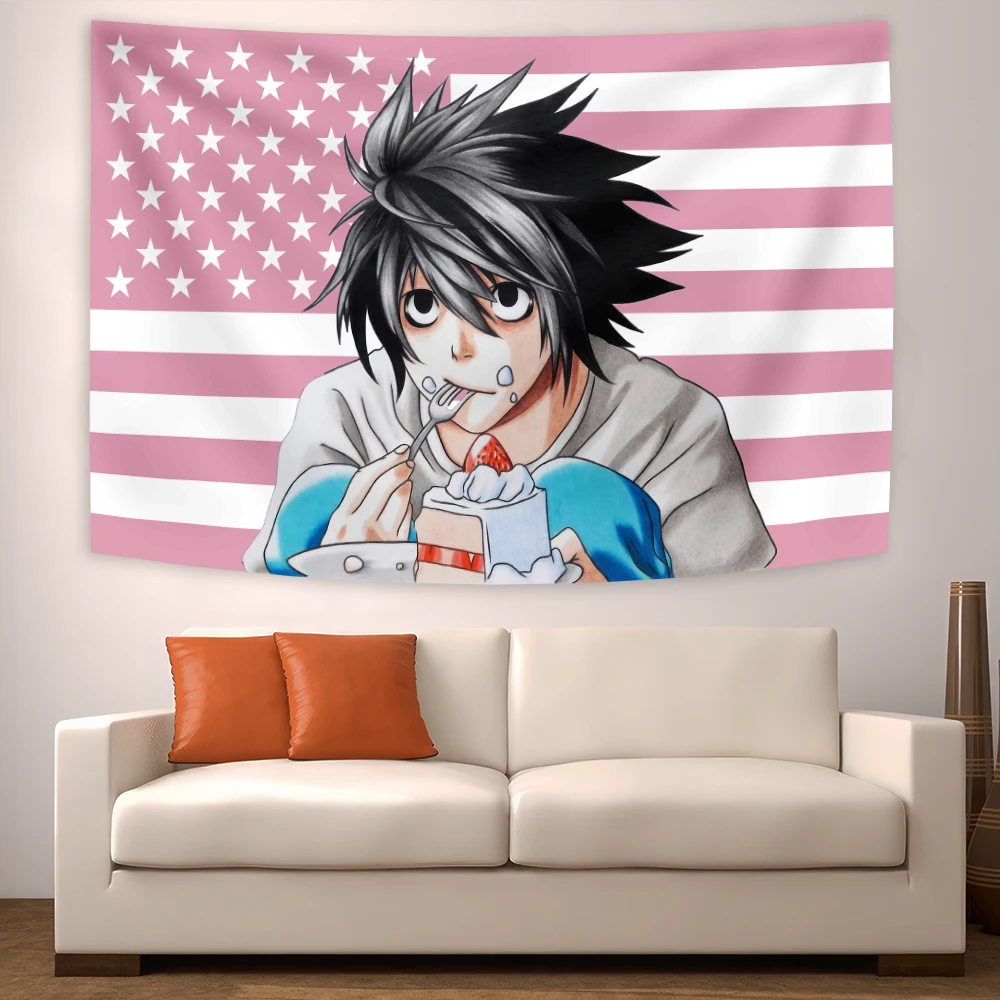 Классические аниме-флаги «Тетрадь смерти», гобелен для гостиной и спальни, украшение в общежитии, ушная доска, эстетические аксессуары для украшения комнаты