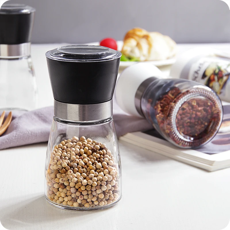

Manual Pepper Grinder Salt Shaker Spice Container Pepper Mill Glass Material Condiment Black Grinding Bottle Kitchen Accessories