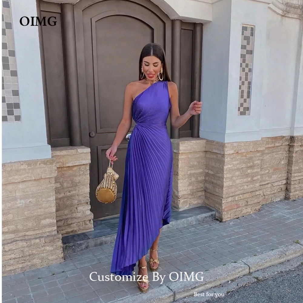 

Фиолетовые плиссированные арабские женские вечерние платья OIMG, асимметричные платья на одно плечо для выпускного вечера, женское платье, вечернее платье