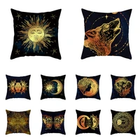 vintage sun and moon black pillow cover sofa decorative golden wolf butterfly animal pillow case 45x45cm polyester cushion cover