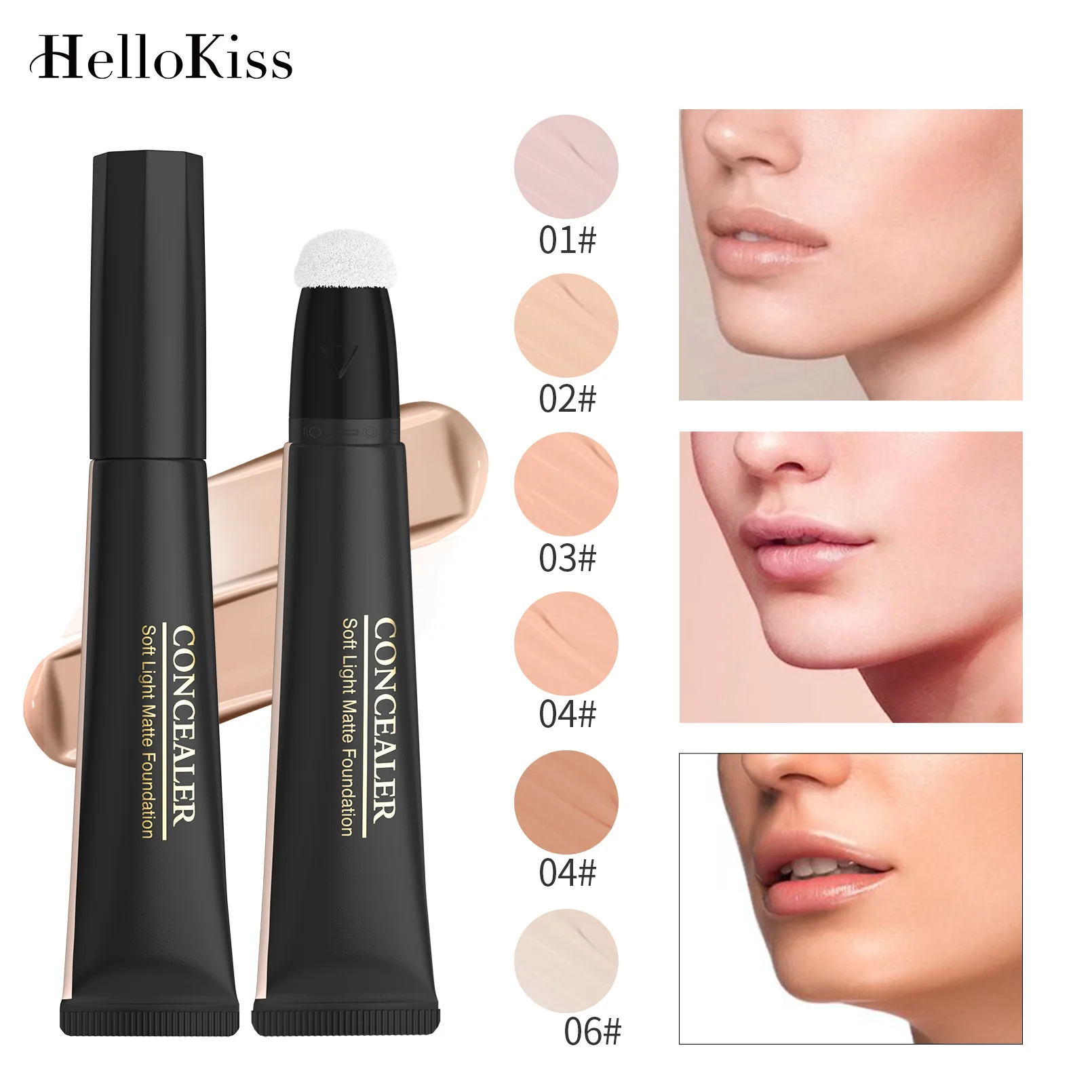 

Hellokiss 6 Color Light Concealer Foundation Delicate Fit Natural Brightening Improve Skin Tone Sponge Head Concealer Makeup Hot