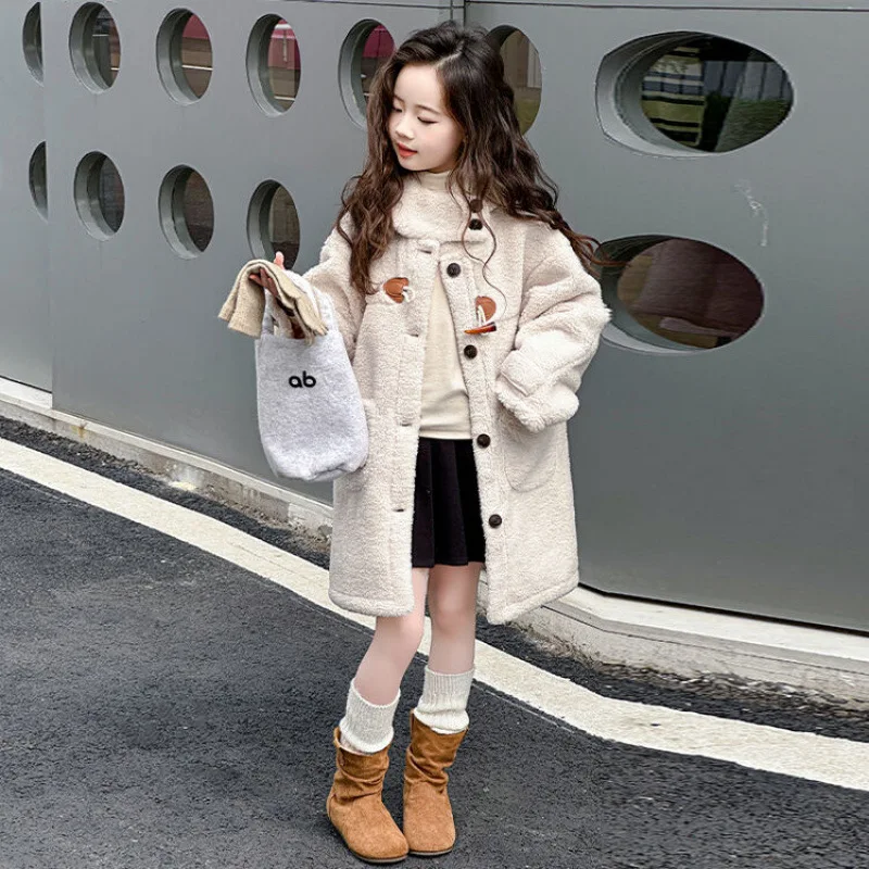 Пальто для девочек новинка 2024 зимняя детская одежда детский зарубежный стиль