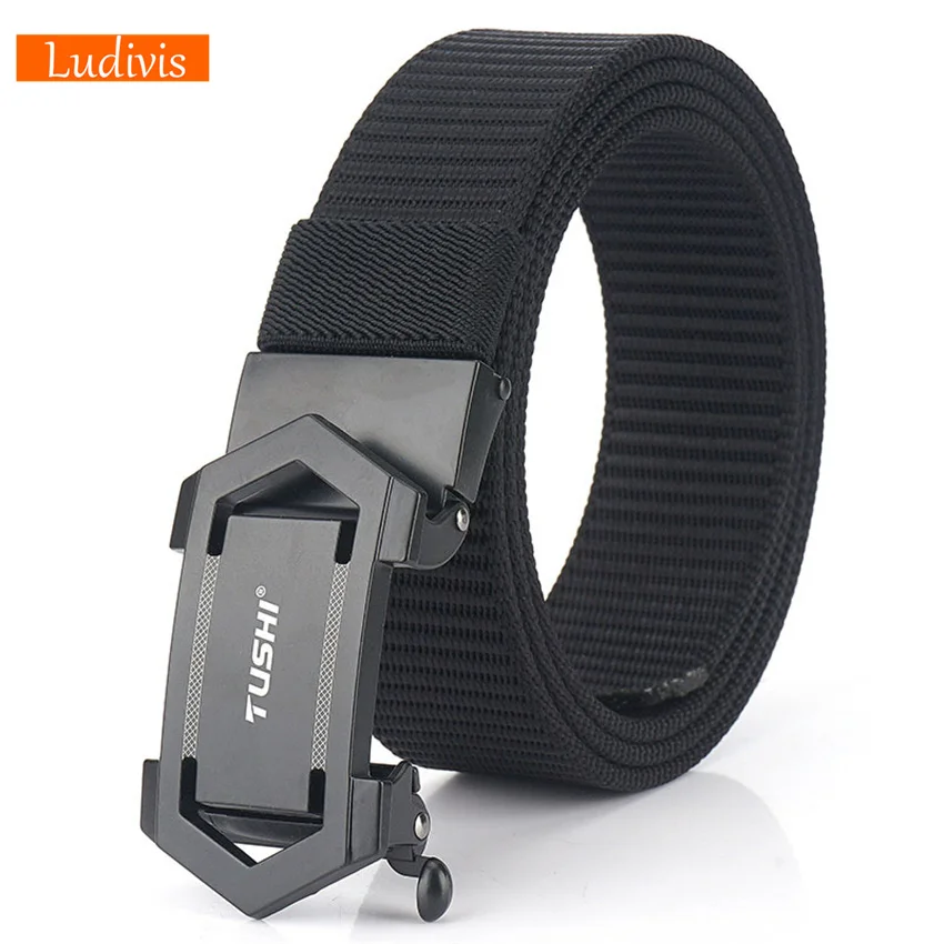 New Trend Thick Nylon Men's Belt Alloy Automatic Buckle Jeans Trousers Belts Male Canvas Military Tactical Belt Gifts For Men