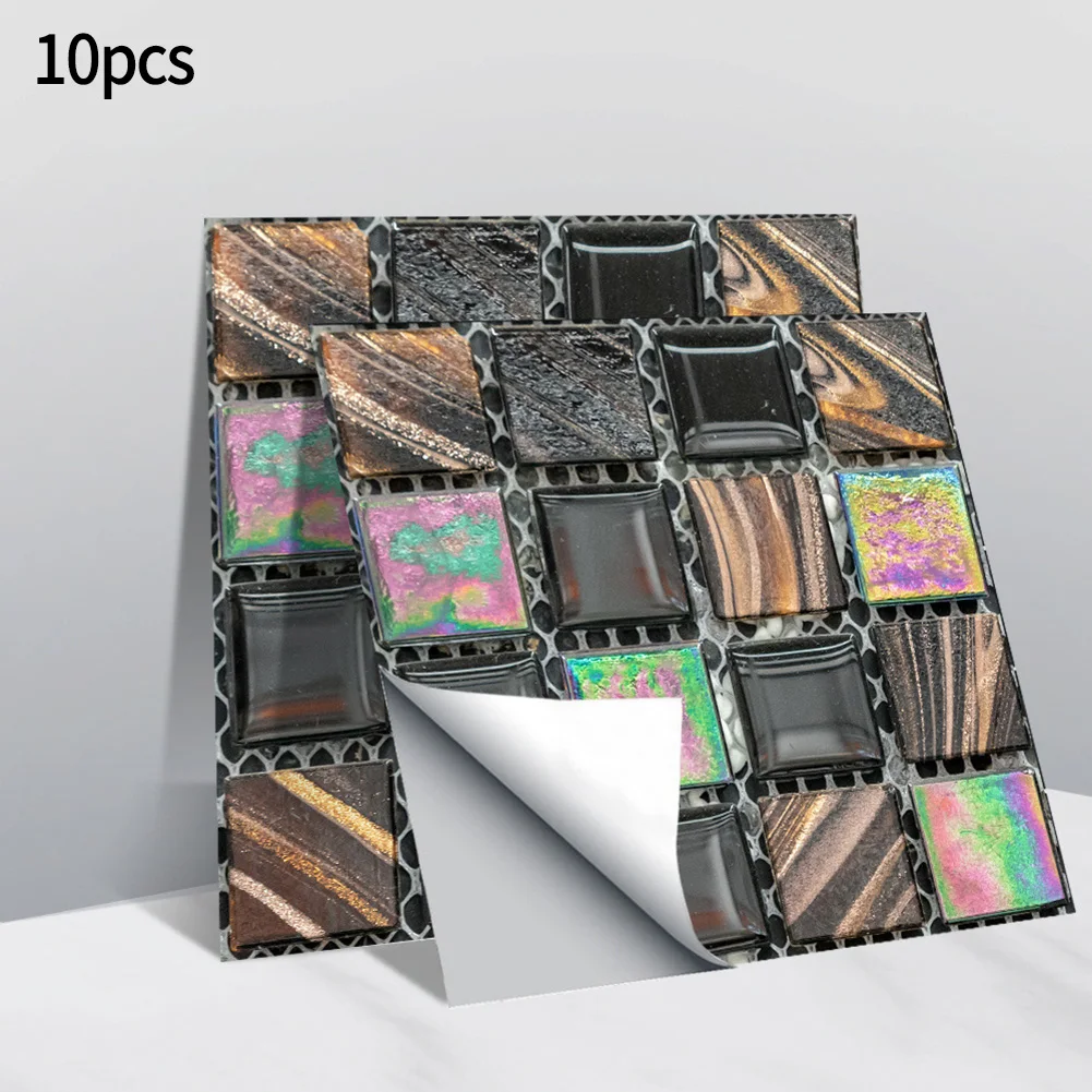 

10pcs Self Adhesive Tile Wall Sticker Waterproof For Bathroom Kitchen Bedroom Floor 3D Mosaic Crystal Tile Sticker Home Decor