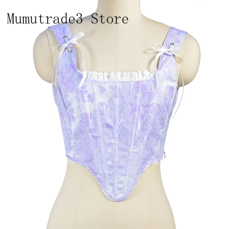 

Women's Brocade Overbust Corset With Straps Lace-up Purple Bustier Top Vest