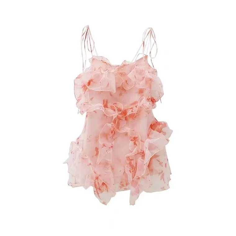 

2022 New Summer Chic Mini Fairy Pink Irregular Sexy Halter Dress Women Ruffle Edge Party Vestidos Bodycon Sundress Design kawaii