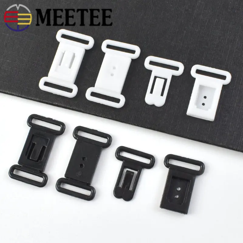 100/200Pcs Meetee 12mm Plastic Adjust Buckles Bow Tie Bikini Connectors for Bra Shoulder Strap Clip Clasp Sewing Accessories