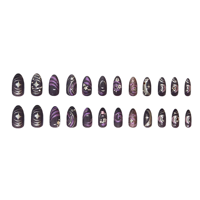 24 шт. темно-фиолетовые перламутровые накладные ногти y2k пресс на акриловых ногтях