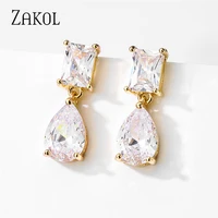 zakol classic water drop square cubic zirconia dangle earrings for women fashion bridal engagement wedding jewelry ep1035