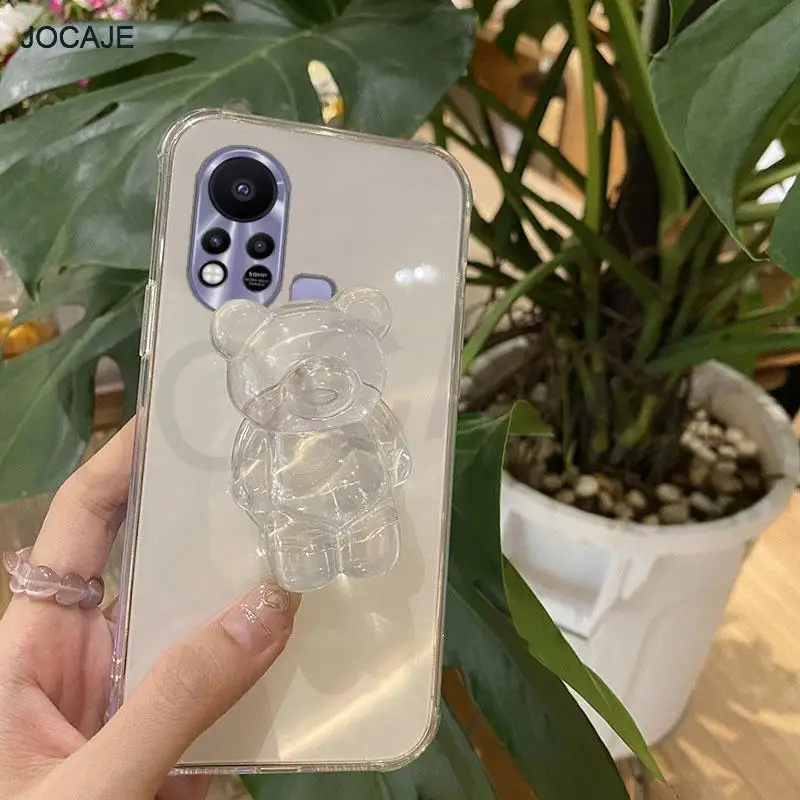 Симпатичный 3D Кристальный медведь-кронштейн для Infinix Hot 11S 10T 9 Pro 8 Прозрачная