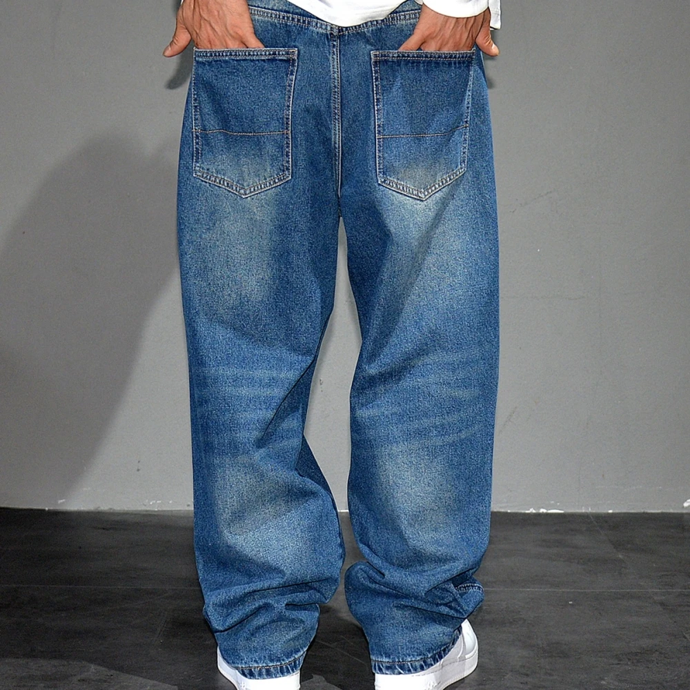 Американские винтажные синие мешковатые джинсы уличная одежда мужские брюки для