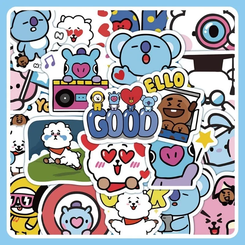 Фото 62 шт. Bt21 популярные аниме Kawaii TATA KOYA ПВХ наклейки мультфильм Diy чехол для мобильного телефона холодильник чашка воды декоративная наклейка №1