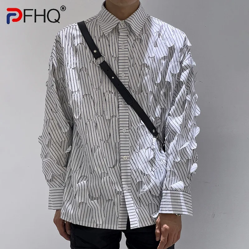 

PFHQ Autumn Striped Long Sleeved Shirts Loose Niche Handsome Silhouette Breathable Versatile Leisure Men's Original Tops 21Z2106