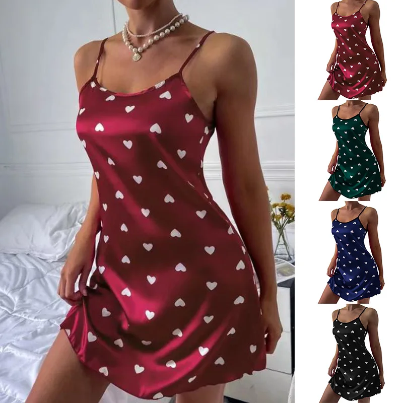 

Модная женская кружевная сексуальная ночная рубашка на бретельках, женское сексуальное белье, атласная пижама, кружевная ночная сорочка с U-образным вырезом, домашняя одежда