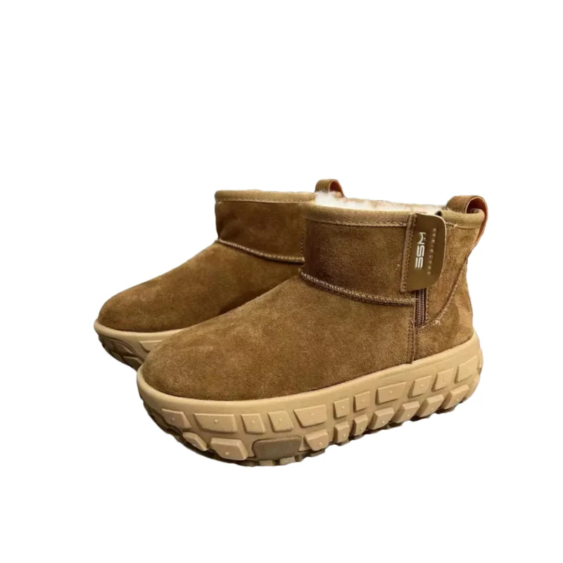 Зимние ботильоны на меховой платформе женские зимние замшевые туфли плоской