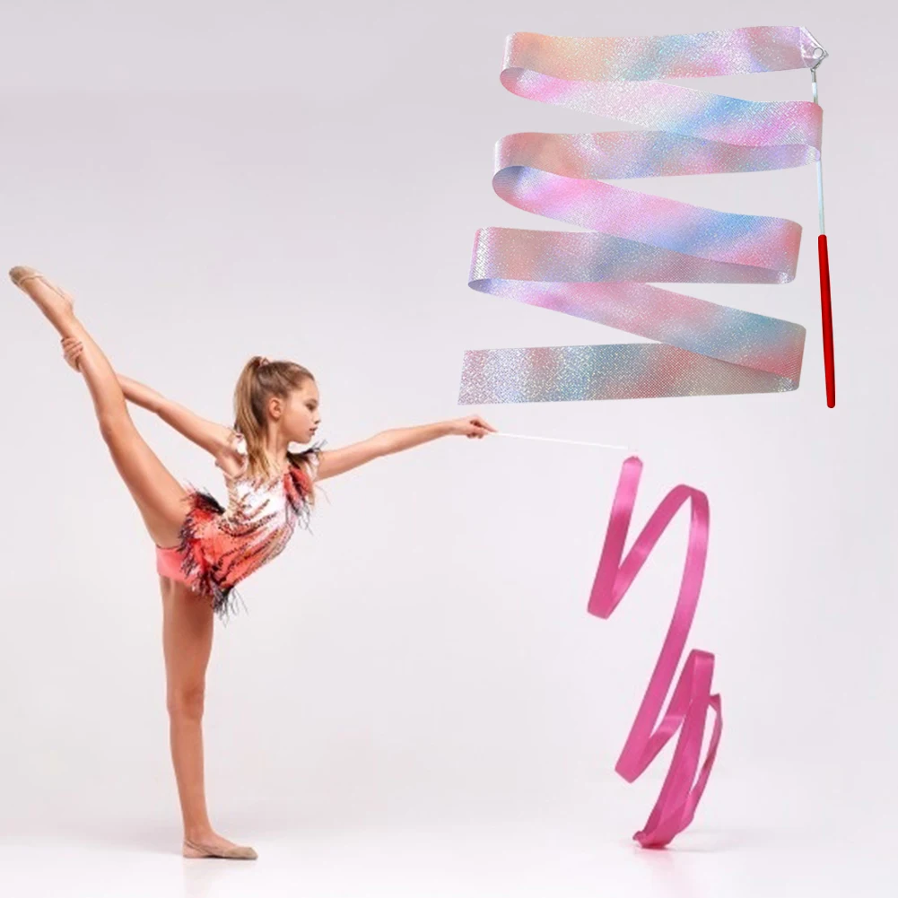 

2M/4M Art Gymnastics Ballet Dance Ribbon with Twirling Stick Kid Flashing Glitter Sport Performance Strip Stage Show Prop New