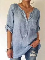 womens sequins blouse summer fashion v neck long sleeve solid shirt female cotton tops tunic casual loose work wear streetwear