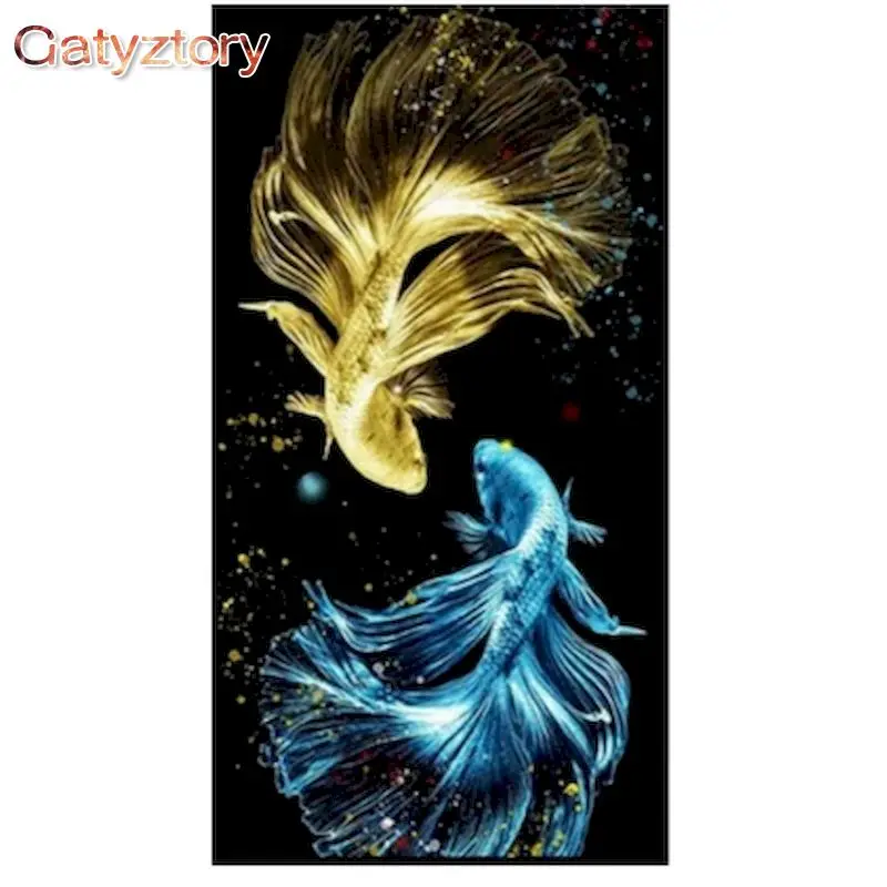 

GATYZTORY Frame DIY Painting By Numbers Two Fish Drawing Coloring By Numbers Modern Wall Art Picutre Handmade Artwork