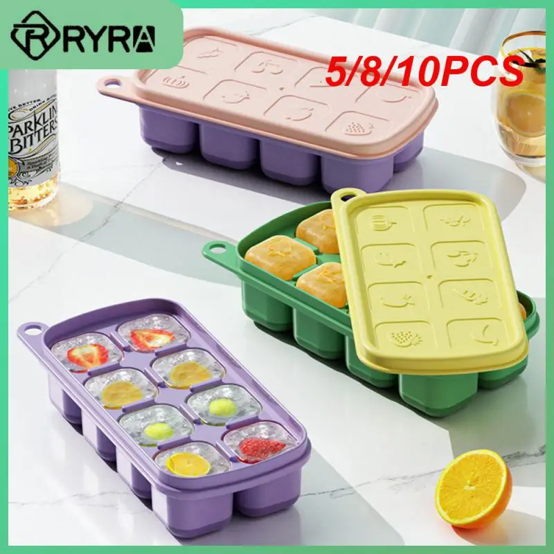 

5/8/10PCS Internet Red Ice Box Food Grade Silicone Ice Block Mold Reusable Ice Storage Box Quick Freezing