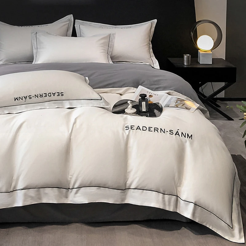 

Высококачественный Комплект постельного белья с вышивкой, 100% хлопок, удобный королевский комплект пододеяльника, роскошный мягкий Семейный комплект постельного белья s King