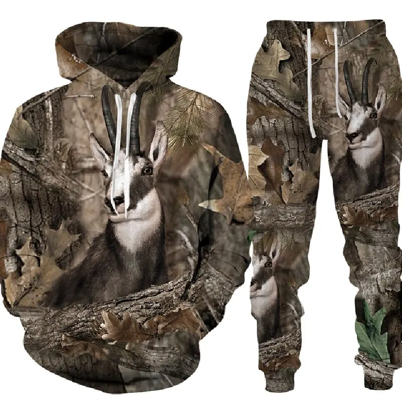 Casual Camouflage Hunting Animal Wild Boar 3D Hoodie Sweatshirt/Men's Sports Jogging Suit 2-piece Sportswear Men's Clothing Set