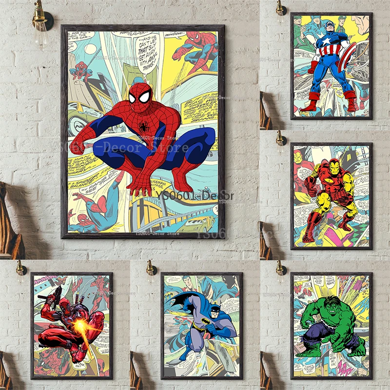 

Marvel Comic Spiderman Posters The Avangers Ironman Thor Captain America Canvas Painting Wall Art Pictures Bedroom Decor Mural