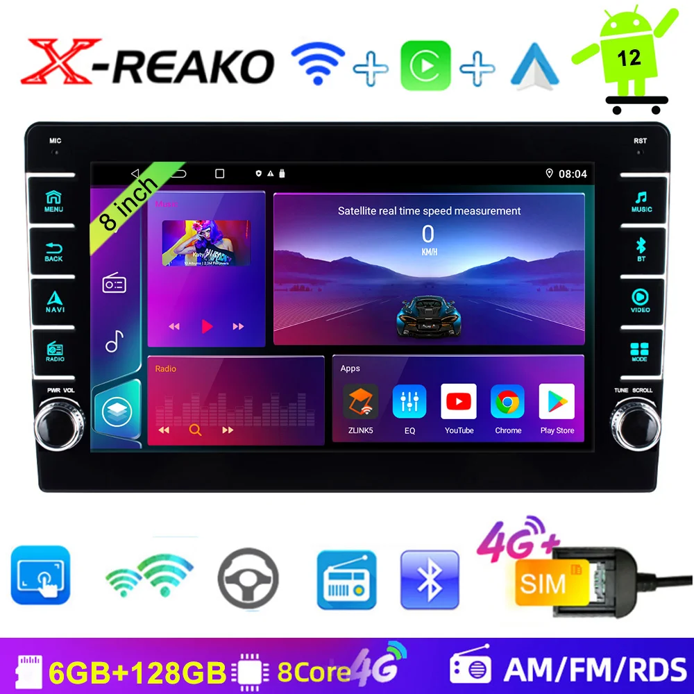 

X-REAKO 2 Din Car Radio Carplay Android Auto 8 Inch 4G 8core Universal Multimedia Player DSP AM RDS AHD GPS WIFI Autoradio