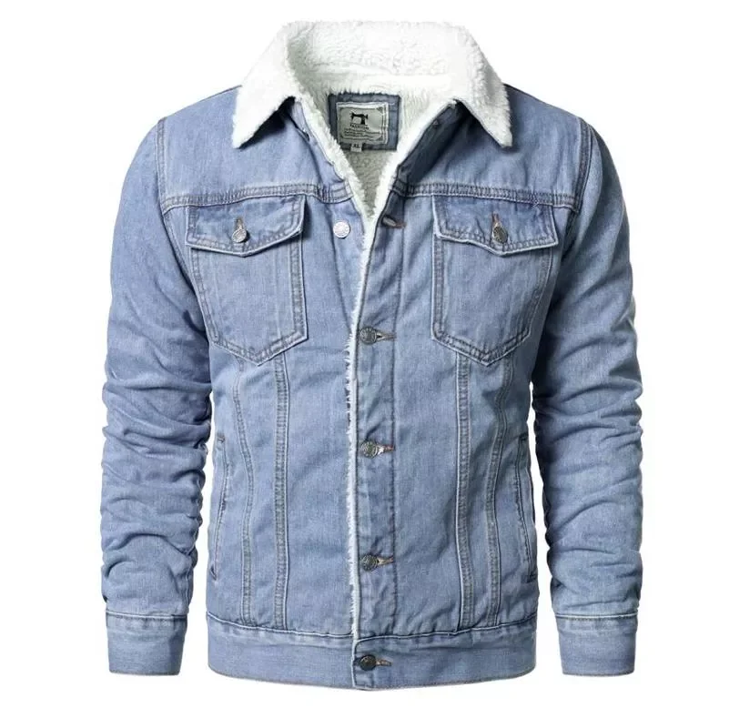 

Men Light Blue Denim Jackets Slim Casual Denim Coats New Male High Quality Cotton Thicker Winter Jean Jackets Warm Coats XS-6XL